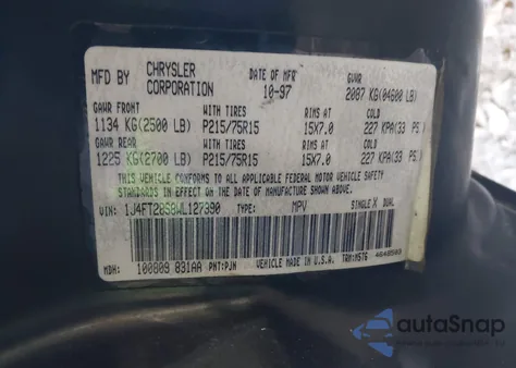 1998 Jeep Cherokee Se из США, поврежденный, VIN 1J4FT28S8WL127390